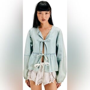 Free People denim brunch babe blouse